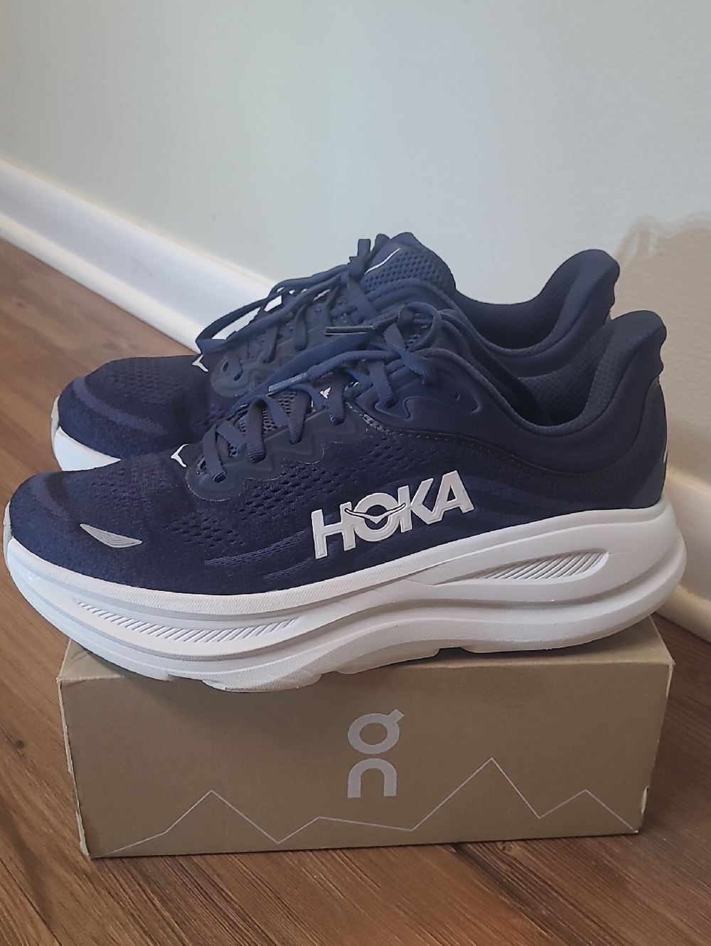 Hoka men's Navy Athletic Running Shoes used good size 9.5 color blue